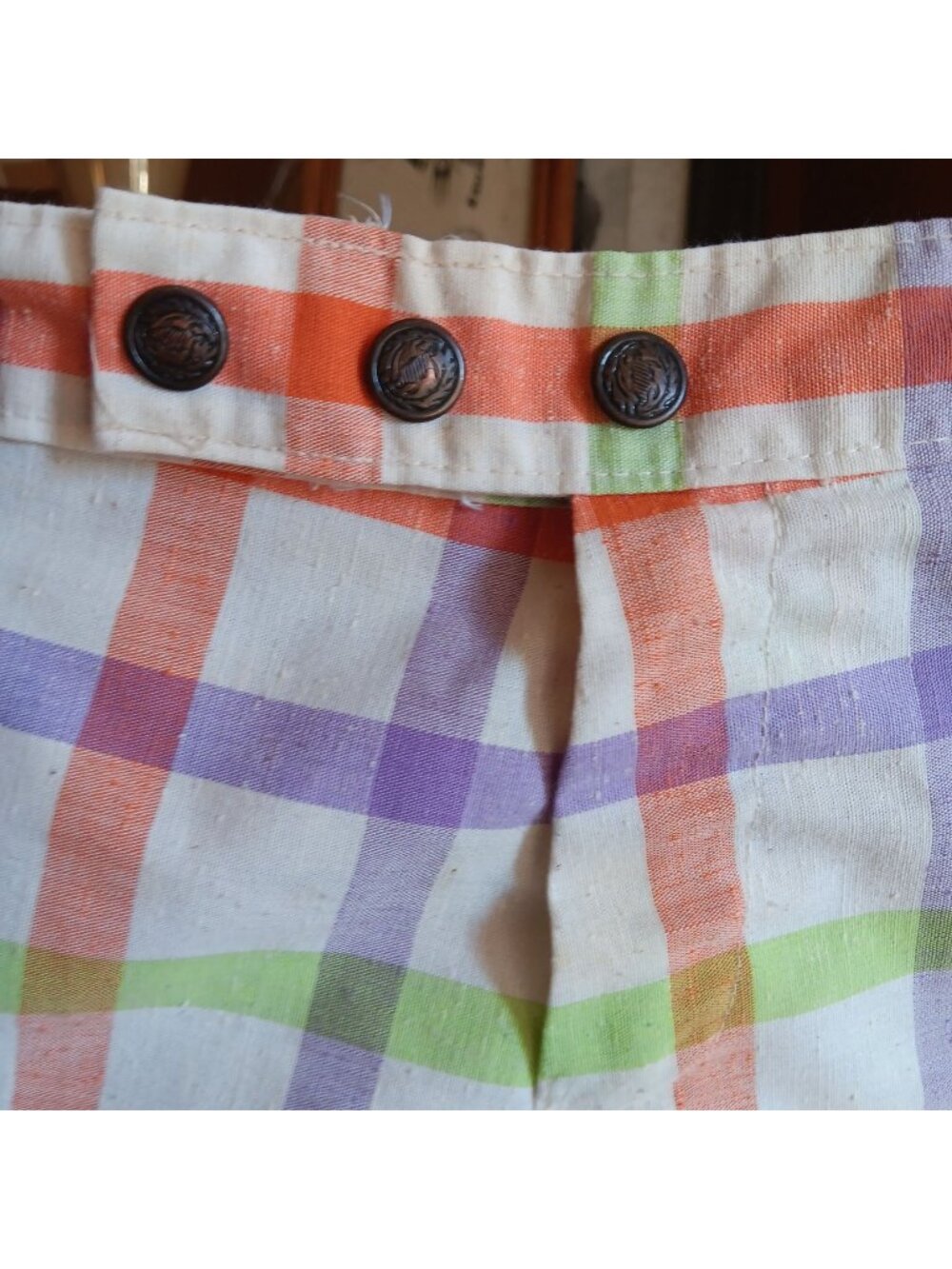 Vintage Girls 10 24W 1980's Multicolor Plaid High-Waisted Cotton Shorts
